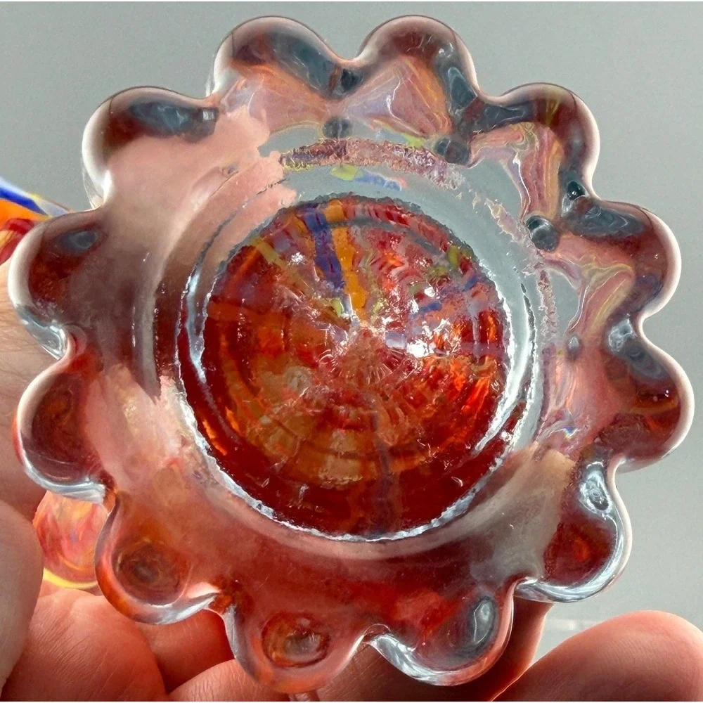 Vintage Murano Vetro Eseguito Vase Art Glass Multicolor Tulip Scalloped Base 6.5